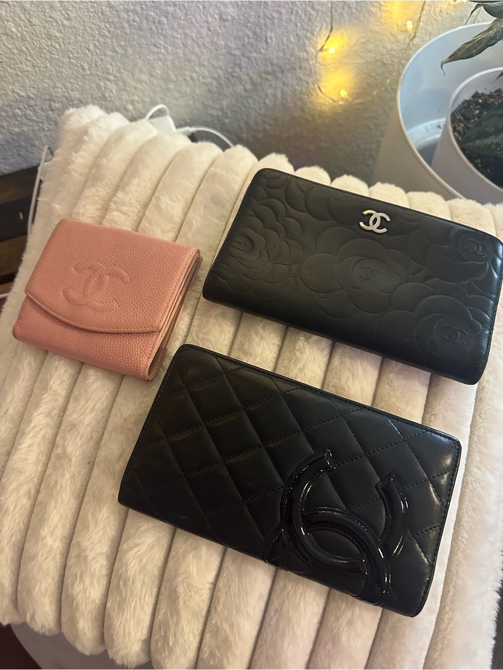 Bundle 3 Chanel Wallets! Pink Caviar Leather, Black Quilted, Black Lambskin